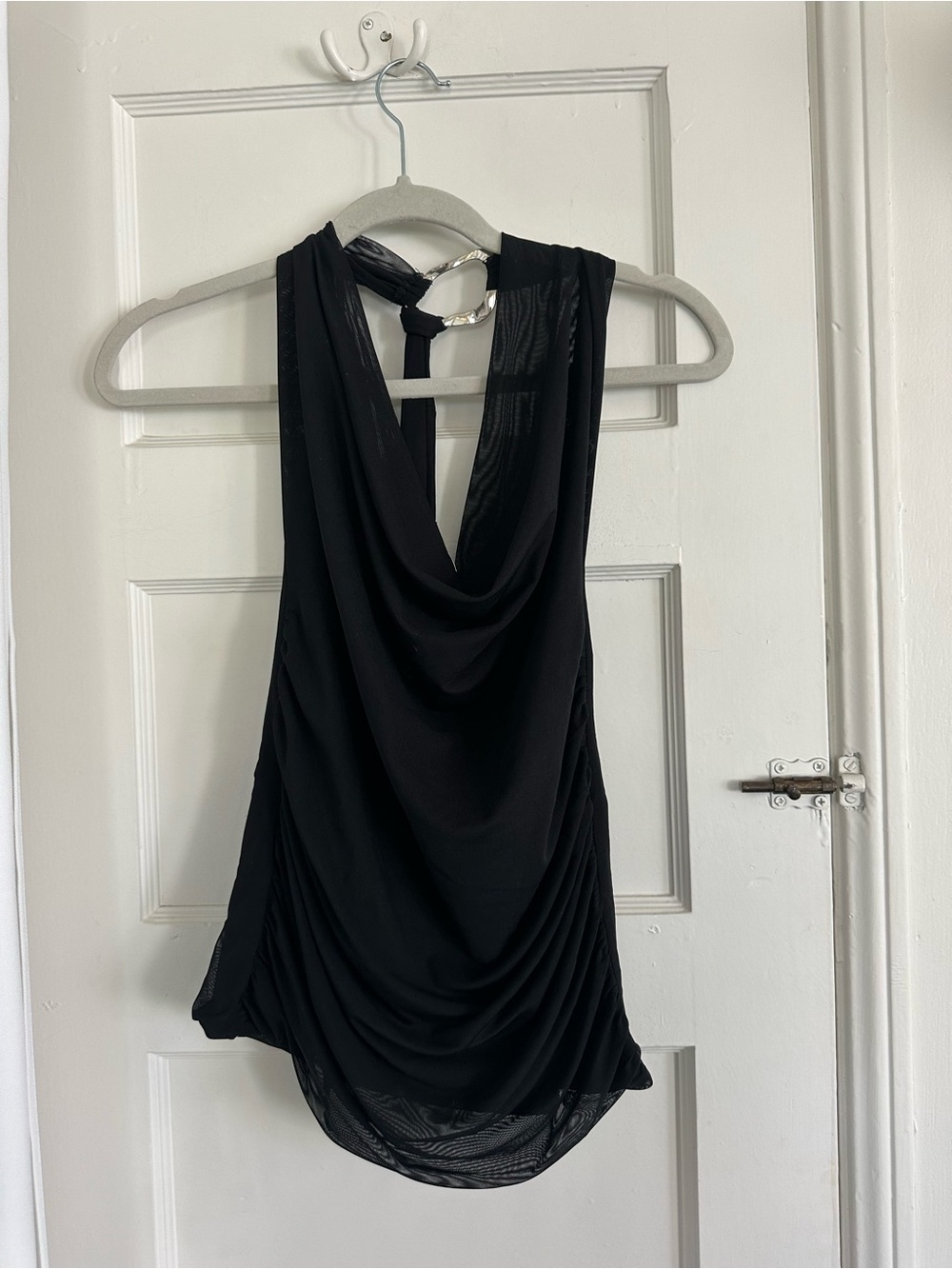 Outcast Black Halter Top with Silver Ring Chain Detail